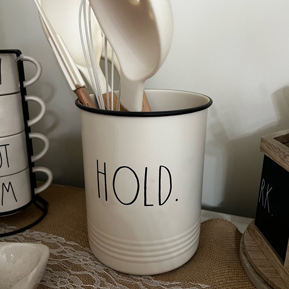 Rae Dunn Cream Utensil Holder with Black Accent